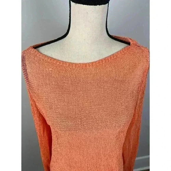 Eileen Fisher Women's Plus 2X Linen Blend Knit Sweater Sheer Lagenlook Orange - Picture 2 of 13